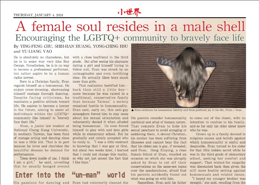 A female soul resides in a male shell. Encouraging the LGBTQ+ community to bravely face life.